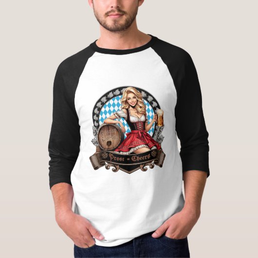 Bavarian Festivals blondes "Dirndl"  Prost Cheers T-Shirt (Vorderseite)