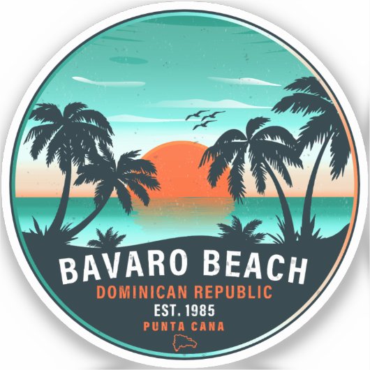 Bavaro Beach Dominican Retro Sunset Souvenir 60er Aufkleber (Vorderseite)