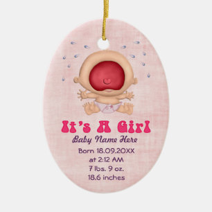 Bawling Baby - Ankündigung von Mädchen Keepake Keramik Ornament