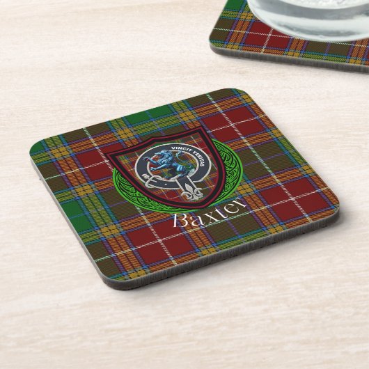 Baxter Scottish Clan Tartan & Crest Getränkeuntersetzer (Linke Seite)