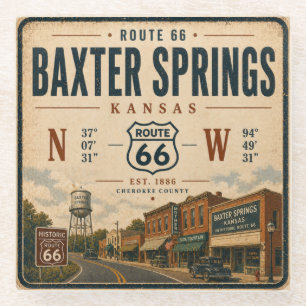 Baxter Springs 1886 Vintage Highway Kunst Glasuntersetzer