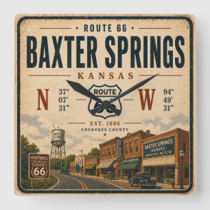 Baxter Springs Route 66 Heritage-Tribut Quadratische Wanduhr