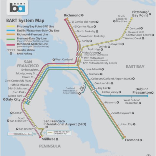 Bay Area Bart Train Map Aufkleber (Vorderseite)