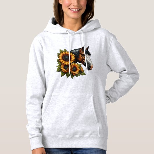 Bay Bald Gesicht Paint Horse mit Sonnenblumen Hoodie (Vorderseite)