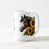 Bay Bald Gesicht Paint Horse mit Sonnenblumen Kaffeetasse (VorderseiteRechts)