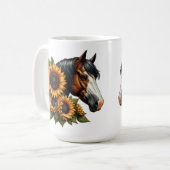 Bay Bald Gesicht Paint Horse mit Sonnenblumen Kaffeetasse (Vorderseite Links)