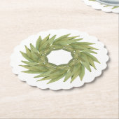BAY BLÄTTER WREATH Scalloped Round Paper Untersetz Untersetzer (angewinkelt)