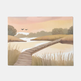 Bay Boardwalk | Airy Coastal Watercolor Painting Fußmatte