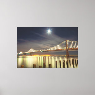 Bay Bridge bei Nacht mit Mond Leinwanddruck