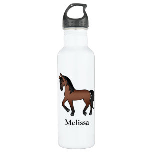 Bay Brown Cartoon Trotting Horse & Individuelle Na Edelstahlflasche