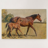 Bay Brown Thoroughbred Mare und Fohlen Puzzle (Horizontal)