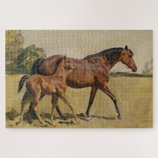 Bay Brown Thoroughbred Mare und Fohlen Puzzle (Horizontal)