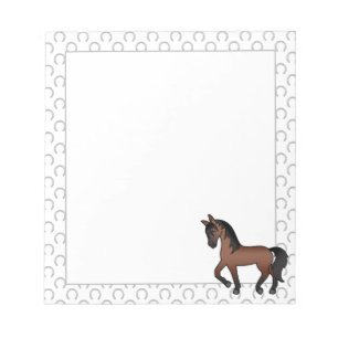 Bay Brown Trotting Horse Niedlicher Cartoon Illust Notizblock
