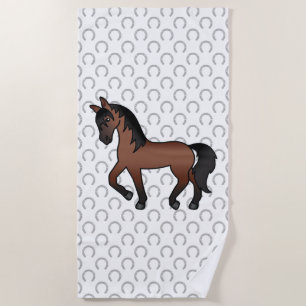 Bay Brown Trotting Horse Niedlicher Cartoon Illust Strandtuch