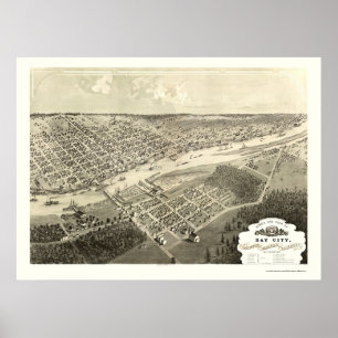 Bay City, MI Panorama Karte - 1867 Poster