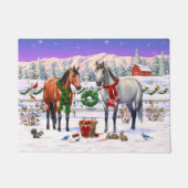 Bay & Dapple Gray Pferde in Schnee Weihnachtsfarm Fußmatte (Vorderseite)
