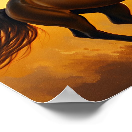 Bay Horse Gallops, Sunset Sky, Flowing Mane Poster (Ecke)