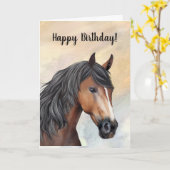 Bay Horse mit Blaze Happy Birthday Karte (Gelbe Blume)