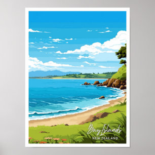 Bay Islands Neuseeland Reiseillustrierung Poster