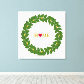 Bay Laurel Wreath, Heart Zuhause & Gold Dots Leinwanddruck (Insitu (Holzboden))
