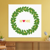 Bay Laurel Wreath, Heart Zuhause & Gold Dots Leinwanddruck (Insitu (Wohnzimmer))