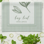 Bay Leaf Herb Kitchen Towel – Green Gingham Border Geschirrtuch (Gefaltet)