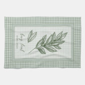 Bay Leaf Herb Kitchen Towel – Green Gingham Border Geschirrtuch (Horizontal)