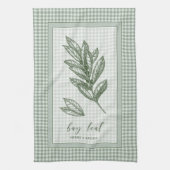 Bay Leaf Herb Kitchen Towel – Green Gingham Border Geschirrtuch (Vertikal)