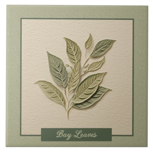 Bay Leaves Herb Kitchen Faux Relief Fliese (Vorderseite)