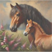 Bay Mare mit Foal-Wildblumen Aufkleber (Vorderseite)