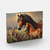 Bay Mare mit Foal-Wildblumen Fotoblock (Links)