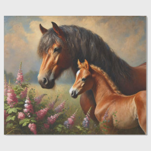 Bay Mare mit Foal-Wildblumen Geschenkpapier