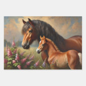 Bay Mare mit Foal-Wildblumen Geschenkpapier Set (Vorderseite 3)