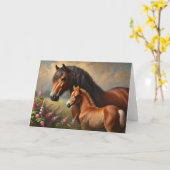 Bay Mare mit Foal-Wildblumen Karte (Gelbe Blume)