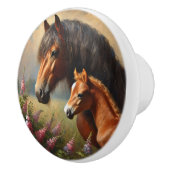 Bay Mare mit Foal-Wildblumen Keramikknauf (Rechts)