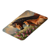 Bay Mare mit Foal-Wildblumen Magnet (Linke Seite)