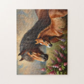 Bay Mare mit Foal-Wildblumen Puzzle (Vertikal)