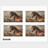 Bay Mare mit Foal-Wildblumen Rechteckiger Aufkleber (Blatt)
