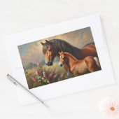 Bay Mare mit Foal-Wildblumen Rechteckiger Aufkleber (Umschlag)