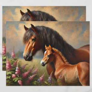 Bay Mare mit Foal Wildblumen Scrapbook Paper