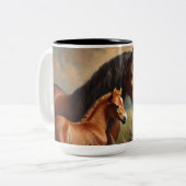 Bay Mare mit Foal-Wildblumen Zweifarbige Tasse (Vorderseite Links)