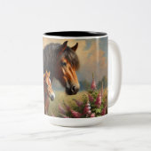 Bay Mare mit Foal-Wildblumen Zweifarbige Tasse (VorderseiteRechts)