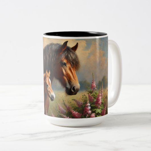Bay Mare mit Foal-Wildblumen Zweifarbige Tasse (VorderseiteRechts)