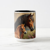 Bay Mare mit Foal-Wildblumen Zweifarbige Tasse (Mittel)