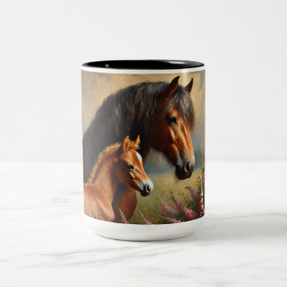 Bay Mare mit Foal-Wildblumen Zweifarbige Tasse