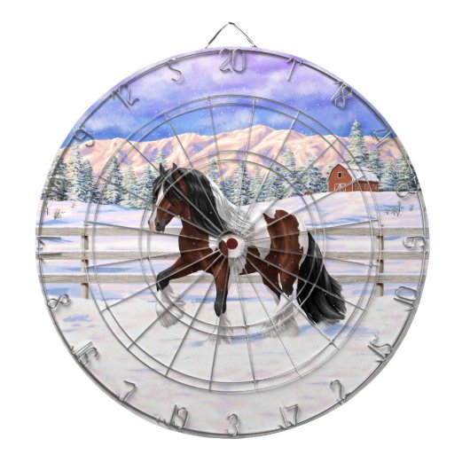 Bay Pinto Brown Skewbald Sinti und Roma Vanner Tin Dartscheibe (vorne)