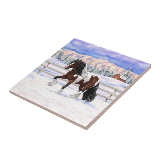 Bay Pinto Brown Skewbald Sinti und Roma Vanner Tin Fliese (Seite)