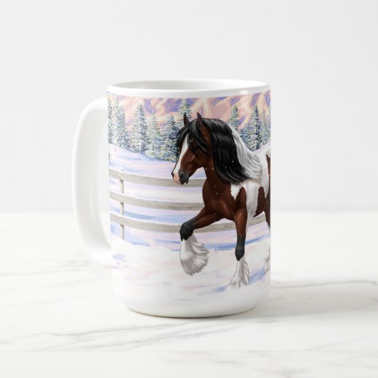 Bay Pinto Brown Skewbald Sinti und Roma Vanner Tin Kaffeetasse (Vorderseite Links)