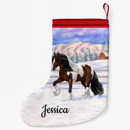 Bay Pinto Brown Skewbald Sinti und Roma Vanner Tin Kleiner Weihnachtsstrumpf (Rückseite)