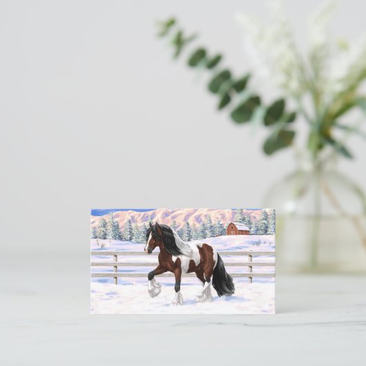 Bay Pinto Brown Skewbald Sinti und Roma Vanner Tin Visitenkarte (Stehend Vorderseite)
